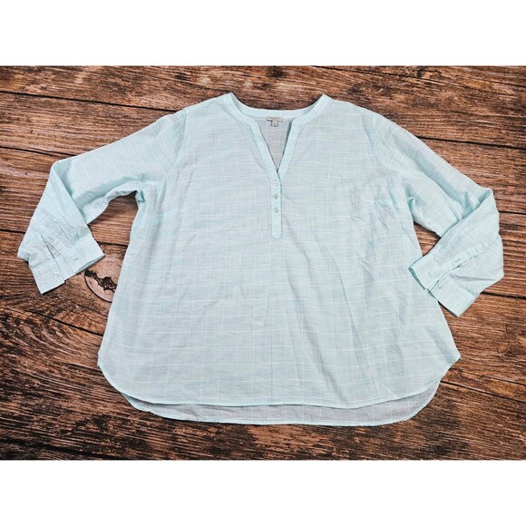 NWOT Talbots Womens 3X Light Blue Plaid Tunic Top Blouse Lightweight Cotton - Picture 4 of 8